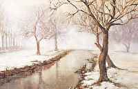 MONOGRAMMIST F:H, 1. HäLFTE 20. JH., HIER: BACHLAUF IN WINTERLICHER LANDSCHAFT, ÖL/MALKARTON, MONOGR., 45 X 60 CM, R.