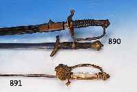 KONV. ZWEI STICHWAFFEN, BEST. AUS: SCHLEPP- SäBEL, UM 1900, METALL, LEDERSCHEIDE, DIESE L.BESCH., L. CA. 107 CM; ZIERSCHWERT NACH VOR- BILD DES ...
