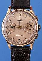 DULCIA ARMBANDCHRONOGRAPH, REF.-NR. 2654, SCHWEIZ UM 1949, RG 750/000, BODEN U. GLASR. GEDR., METALLCUV. ZUR ARMIERUNG, 30-MIN.- ...
