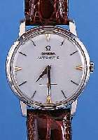 OMEGA HERRENARMBANDUHR AUTOMATIK, REF.-NR. 2864-2, SCHWEIZ UM 1959, EDELST., BODEN U. GLASR. GEDR., BLATT PROV. REST., WERK ROT- VERG., 19 ...