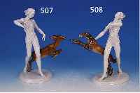 PORZELLANSKULPTUR, ROSENTHAL, 2. HäLFTE 20. JH., FRAU MIT WINDHUND, MONOGR. GO = GUSTAV OPPEL, H. 30.5 CM, UNTERGLASURBEMALUNG, 2. WAHL