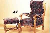OHRENBACKENSESSEL MIT HOCKER, UM 1890, EICHE MASSIV, POLSTERUNG UND BEZUG ERNEUERT, HOCKER URSPR. NICHT DAZUGEHöREND, DURCH GLEICHEN ...