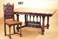 TISCH UND SECHS STüHLE, FRANKREICH, UM 1880, EICHE MASSIV, MIT ZWEI EINLEGEBöDEN, DIESE, JEDOCH BESCHäDIGT, TISCH 72 X 1,17 X 1,45 CM, STüHLE ...