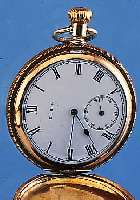 ELGIN HERRENTASCHENUHR SAVONETTE, USA UM 1914, METALL M. RG-AUFLAGE, BER., PERF. EMAIL-BL. SIGN., GEBL. STAHLZEIGER, METALLCUV. M. ...