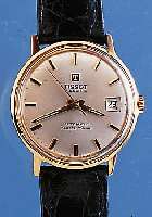 TISSOT HERRENARMBANDUHR SEASTAR SEVEN, SCHWEIZ UM 1965, GG 750/000, EINSCHALENGEH., ZENTRALSEK., DATUM, VERS. BLATT, AUFGES. ...