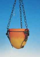 DECKENLAMPE, FRANKREICH, 30ER JAHRE, SCHIRM FARBLOSES GLAS, ZWISCHEN DEN SCHICHTEN GELB U. ORANGE EINGEPUDERT, PATE-DE-VERRE- TECHNIK, ...