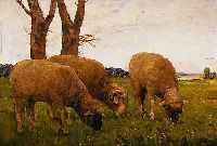 POPELKA, VOJTECH, 1888 TSCHECHOSLOWAKEI - 1961, ÖL/LWD., 59 X 69 CM, GRASENDE SCHAFE, RAHMEN