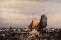 REUTER, HELMUT, 1913 - 1985 DüSSELDORF, ÖL/LWD., 60 X 80 CM, SEGELSCHIFFE AUF BEWEGTERSEE, R.