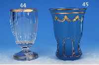 BECHERGLAS, ITALIEN, 20. JH., TüRKISBLAUES OPALINGLAS, IM UNTEREN BEREICH FACETT., GOLDSTAFFAGE, DIESE L. BER., H. CA. 13 CM, ...