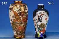 VASE, JAPAN, UM 1930, STEINGUT, REICHE BUNTEBEMALUNG, PARADIESVöGEL ZWISCHEN BAMBUS UND BLUMEN, GOLDSTAFFAGE, H. 25 CM, AM BODEN BEZ.