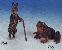 WIENER BRONZE, 50ER J., HASE MIT SPAZIER- STOCK, BUNT STAFFIERT, H. 8 CM