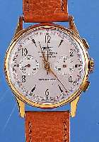 BRITIX ARMBANDCHRONOGRAPH, REF.-NR. 597, SCHWEIZ UM 1947, GG 750/000, BODEN U. GLASR. GEDR., METALLCUV. ZUR ARMIERUNG, VERS. ORIG.- BLATT L. ...