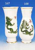 VASE, MEISSEN, 20. JH., PORZELLAN, GRüNER DRACHENDEKOR, H. CA. 20,5 CM, GOLDRAND
