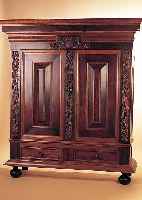 KISSENSCHRANK, HOLLAND, 50ER JAHRE, NACH ALTEM VORBILD, EICHE MASSIV MIT PALISANDER- FURNIER, AUFGELEGTE SCHNITZEREIEN, AUFGE- ARBEITET, ...