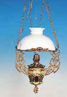 DECKENPETROLEUMLAMPE, FRIESLAND, METALLFASSUNG MIT KERAMIKEINSATZ, ALTER MILCHGLASSCHIRM, D. 42 CM, HöHENVERSTELLBAR L. ...