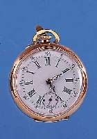 DAMENTASCHEN/ANHäNGEUHR, REF.-NR. 7197, SCHWEIZ UM 1897, RG 750/000, UMBAU SPäTER, PERF. EMAILBL. M. KL. SEK., RüCKS. VERSCHL. ...
