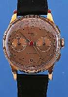 LANDERON ARMBANDCHRONOGRAPH, REF.-NR.804955,SCHWEIZ UM 1948, ROSE-G. 750/000, BODEN U. GLASR. GEDR., METALLCUV. ZUR ARMIERUNG, ORIG.-BLATT BEZ. ...