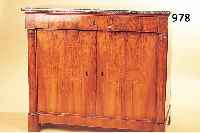 SPäTBIEDERMEIERKOMMODE, ÖSTERREICH, UM 1840, NUßBAUMFURNIER, HALBSäULENDEKOR, MARMORPLATTE ALTERSBEDINGT BESCHäDIGT,
