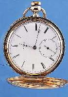 JULES HUGENIN HERRENTASCHENUHR SAVONETTE, GG 750/000, REF.-NR. 250000, SCHWEIZ UM 1840, SCHLüSSELAUFZ., EMAILBL. SIGN., GOLDCUV., VERG. ...