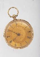 H. VON DIECK HERRENTASCHENUHR, REF.-NR. 16535, LONDON UM 1851, GG 750/000, RAND KANEL.U. SCHMUCKGRAV., BODEN GUILL., VERG. BLATT, FL., ...