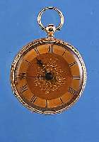HERRENTASCHENUHR, REF.-NR. 4080, ENGLAND UM 1870, GG 750/000, SCHLüSSELAUFZUG, SPRUNG- DECKELFKT., GOLDZIFFERBL., IM ZENTRUM BLüTEN- DEKOR, ...