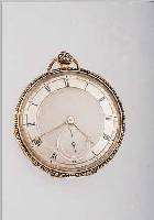 HERRENTASCHENUHR, REF.-NR. 109, SCHWEIZ UM 1840, GG 750/000, RUNDUM EMAILL., BLüTENDEKOR,BIS üBER PENDANT U. BüGEL, SILBERZIFFERBL., KL. SEK. ...