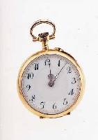 DAMENTASCHEN/ANHäNGEüHRCHEN, REF.-NR. 65075,SCHWEIZ UM 1902, GG 750/000, EMAILBL. M. GOLD-GEP. MINUTERIE, DIAMANT IM ZENTRUM DES BODENS,PROV. ...
