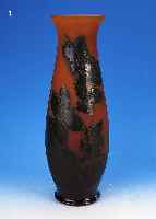GROßE VASE, GALLé, NANCY, UM 1900, GLAS, H. 51.5 CM, ORANGEFARBENES ZWISCHENGLAS, GRüNER ÜBERFANG, GUTE QUALITäT, JAPAN. ...