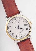 SCHWARZ ETIENNE HERRENARMBANDUHR GANGRESERVE, REF.-NR. 735403/028, SCHWEIZ UM 1997, EDEL-ST. POL., UNGETR. LAGERW., BEIDS. SAPHIRVER- GL., ...