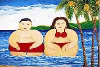 LOUIS, DANIEL, GEB. 1955 PORT-AU-PRINCE, PAAR AM STRAND, ÖL/LWD, RE. U. SIGN., CA. 82 X62 CM