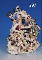 PORZELLANFIGUR, MEISSEN, 18. UND 19. JH., 20 X 18 CM, BESCHäDIGT, REST.-BEDüRFTIG, FIGURUM 1770, BEMALUNG UM 1820, AN EINIGEN STELLEN BESTOßEN