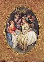 PORZELLANMALEREI, DEUTSCH, 20. JH., FEINE BUNTE MALEREI NACH J.BAPTISTE PATER, IM OVAL CA. 17 X 12.5 CM, R.