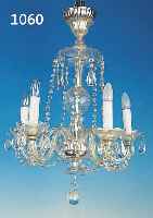 DECKENLEUCHTER, WOHL ITALIEN, 20. JH., GLAS, GESCHLIFFEN, H. 60 CM, 5 BRENNSTELLEN, GEHäNGE FAST KOMPLETT