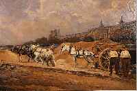 HORTE, MAX, GEB. 1865 BERLIN, STRAßENBAU VOR DEM LOUVRE IN PARIS, SIGNIERT UND DAT. 1899, ÖL/LWD, CA. 43 X 53 CM, R.