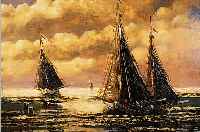 GRIMM, HANS JULIUS, 1882 ERFURT-1961 BREMER- HAVEN, STUDIUM AN DER AKADEMIE DRESDEN, HIER: SEGELBOOTE AUF SEE, ÖL/LWD., LI. U. SIGN., CA. ...