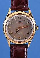 BWC HERRENARMBANDUHR AUTOMATIK, REF.-NR. 758000, SCHWEIZ UM 1952, GG 585/000, BODEN GEDR., VERS. ORIG.-BLATT, ALTERSBED. FL., VERG. ...