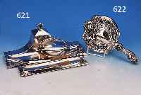 SCHREIBTISCHSET, DEUTSCH, WMF, UM 1900-1910, METALL VERSILBERT (BERIEBEN), BESTEHEND AUS FEDERSCHALE, TINTENFASS MIT ABLAGE UND LöSCH- WALZE, ...