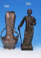 SKULPTUR DER JUSTITIA, KAYSER, SIGN. W. ZWICK,UM 1900, ZINN BRONZEFARBEN PATINIERT, H. CA. 37 CM