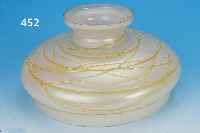 LAMPENSCHIRM, LöTZ, UM 1900, FARBLOSES GLAS, D. CA. 34 CM, H. CA. 16.5 CM, MILCHGLASINNENüBERFANG, AUFGE-, LEGTER ...