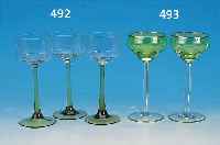 4 JUGENDSTILGLäSER, THERESIENTHAL, UM 1900, GLAS, H. 17.5 CM, FORM NACH CHRISTIANSEN GRüNE KUPPA MIT GOLDRAND, FARBLOSER FACETT. STIEL
