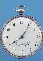 BREGUET & FILS SPINDELHERRENTASCHENUHR, SCHWEIZ UM 1840, NICKEL, GEW. EMAILBL. SIGN./ REP., GEBL. STAHLZEIGER, VERG. PLATINENW., ANTRIEB ...