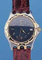 CHAGALL HERRENARMBANDUHR AUTOMATIK, REF.- NR. 01I51CL, SCHWEIZ UM 1995, EDELST. SATIN., BODEN U. GOLDKRONE GESCHR., LüNETTE HARTVERG.,BOMB. ...