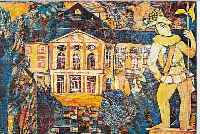 FEKETE, ESTEBAN, GEB. 1924, FARBHOLZSCHNITT IN 5 FARBEN AUF RIVES-BüTTEN, HANDSIGN. UND NUM. 5/100, BRUCHSALER SCHLOß MIT FIGUR, ...