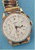 VALJOUX ARMBANDCHRONOGRAPH, SCHWEIZ UM 1948,ROSE-G. 750/000, BODEN U. GLASR. GEDR., ME- TALLCUV. ZUR ARMIERUNG, BLATT REST., BEZ. CHRONOGRAPHE ...