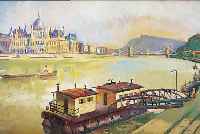 LAHOS, G., UNGARISCHE MALER 1. H. 20. JH., BLICK AUF DAS PARLAMENTSGEBäUDE IN BUDAPEST, ÖL/LWD, RE. U. SIGN., CA. 80 X 100 CM, R.