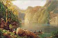 ROTTMANN, LEOPOLD, 1812 HEIDELBERG-1881 MüN- CHEN, BRUDER DES CARL R., HIER: AM KöNIGSEE,KAHNPARTIE, ÖL/LWD, RESTAURIERT, LI. U. SIGN.,CA. 46 X ...
