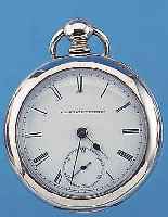 ELGIN HERRENTASCHENUHR LEPINE, USA UM 1884, SILVEROID-GEH. VON KEYSTINE, SCHLüSSELAUFZUG, EMAILBL., VERG. PLATINENWERK, OBEN SCHW. KOMP.-UNR., ...