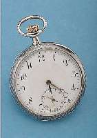 HERRENTASCHENUHR LEPINE, REF.-NR. 866370, SCHWEIZ UM 1924, 800ER TULASILBER, STREIFEN- DEKOR, EMAILBL., VERG. RUNDANKERW., 15 ST., BAUWEISE ...