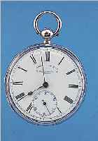 J. W. BENSON HERRENTASCHENUHR, REF.-NR. 38349, ENGLAND UM 1881, SILBER, SCHLüSSELAUF- ZUG, 2-TEIL EMAILBL. M. VERKäUFERSIGN., FEIN HAARR. BEI ...