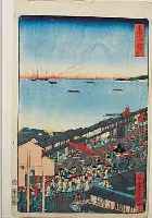 FARBHOLZSCHNITT HIROSHIGE, NACHFOLGE UM 1840/50, 37 X 23 CM, PARADEDARSTELLUNG, MIN. ALTERSSCHäDEN